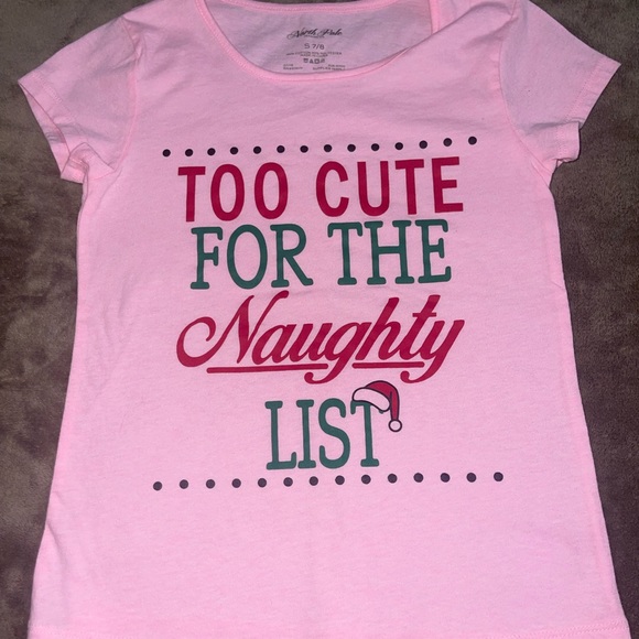 “Too Cute For The Naughty List” top for girls Size 7/8 - Picture 2 of 4